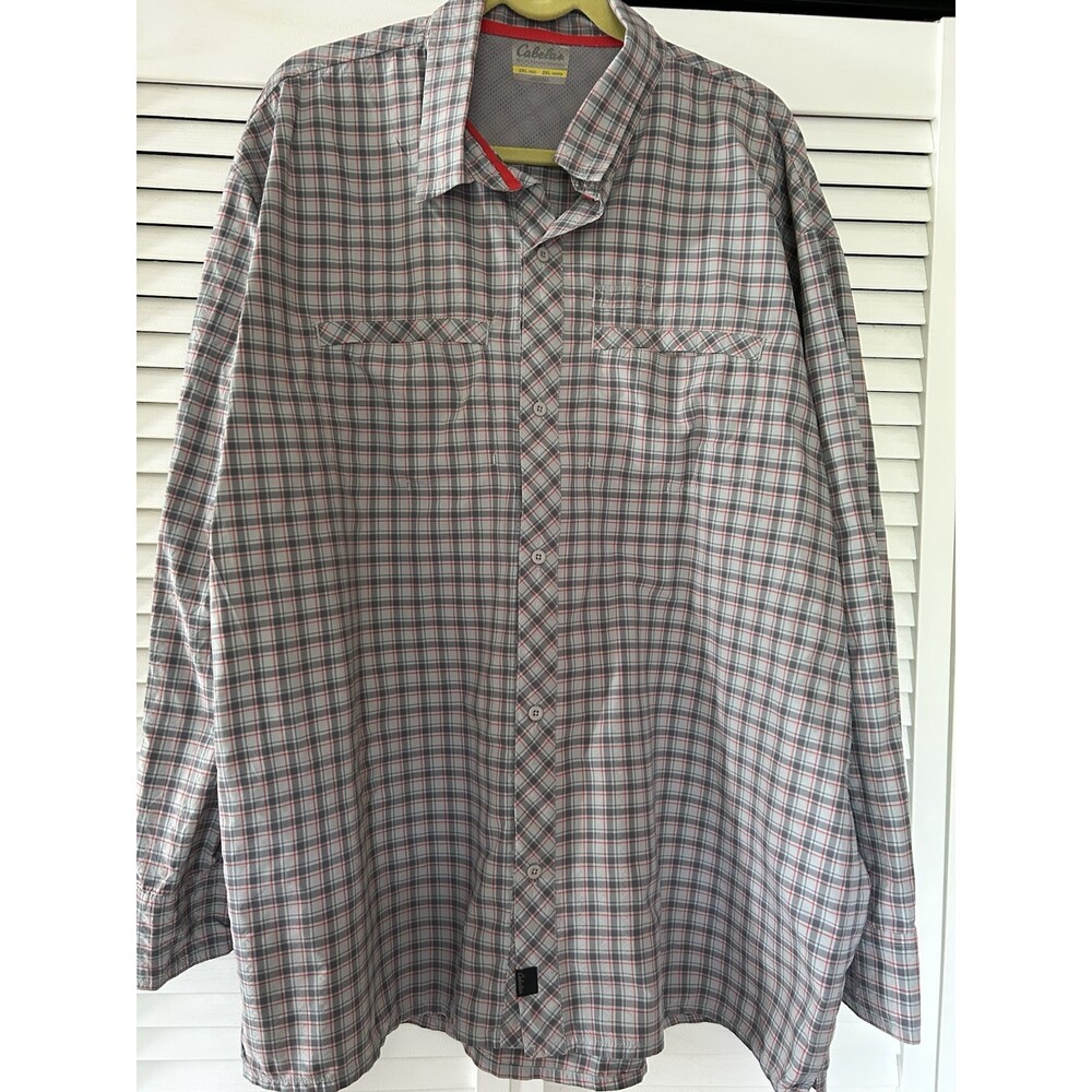 Cabelas Guidewear GX2 Mens 2XL  Vented Back UPF 40 Fishing Shirt, Gray Plaid
